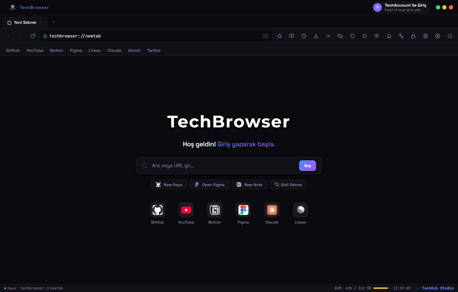TechBrowser Yeni Sekme