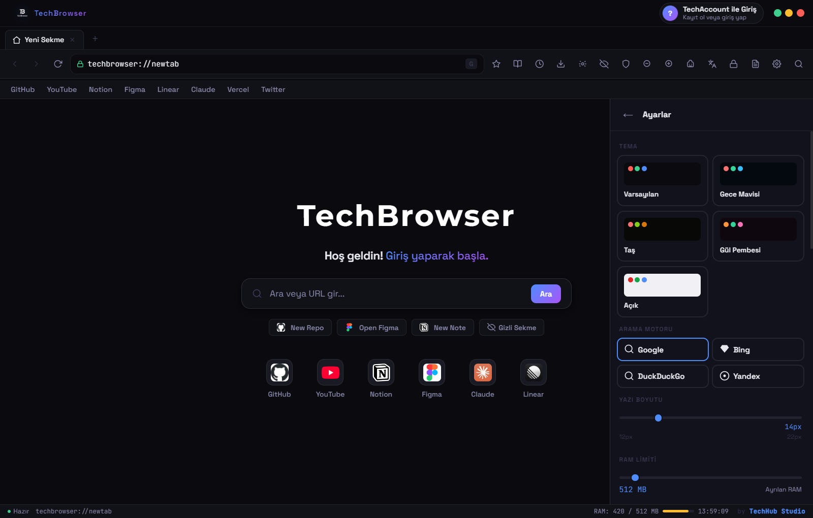 TechBrowser Ayarlar